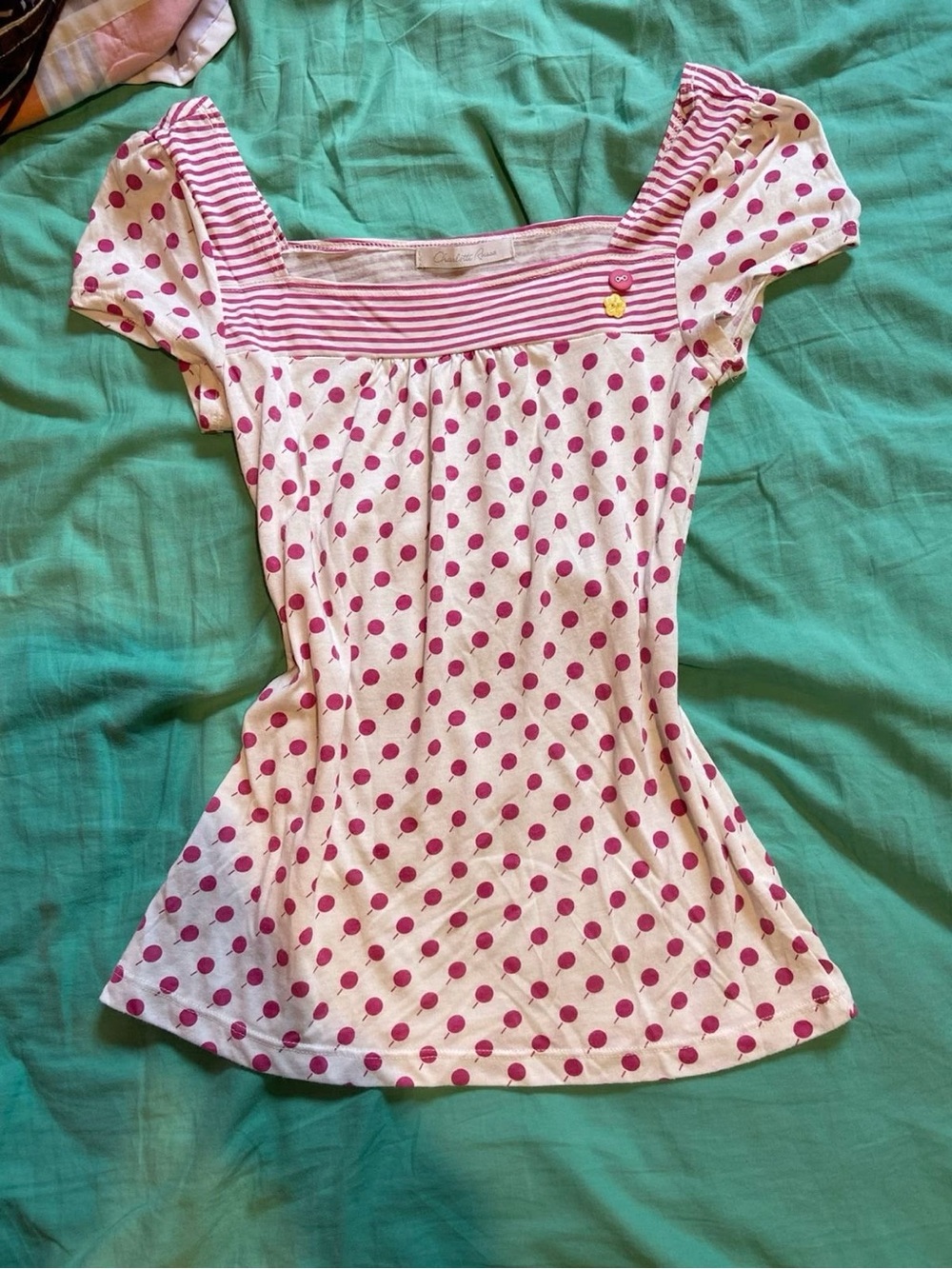 Women’s Short-Sleeve Polka Dot Scoop Tee - Pink/White